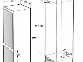 Двухкамерный холодильник Asko RFN31831I - схема встраивания