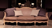 Lucrezia sofa. 217x100 h.90 Old Shabby Noce, structure in natural sand-blasted wood, with cushion 48x48 cachemire Zen Beige, profile Shaded Brown and cushion 75x75 cachemire Shaded Brown, profile Zen Beige