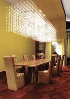 Graz chair 38x60 h.106 Nabuck Lava (A) – Tuscany Pianosa (A), table Jil 400x120 h.74, hanging lamp Q3 80x80 h.80