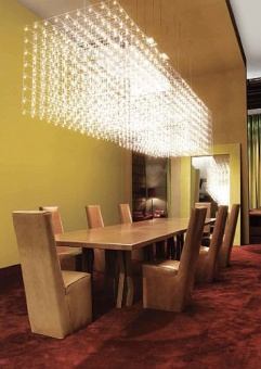 Graz chair 38x60 h.106 Nabuck Lava (A) – Tuscany Pianosa (A), table Jil 400x120 h.74, hanging lamp Q3 80x80 h.80