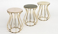 Jules small table. diam.45 h.61 (top available: marble Crema Marfil, granite Bamboo, onyx Pakistan Green and leather), diam.80 h.44 (top available: marble Crema Marfil, granite Bamboo and leather), diam.120 h.38 (leather top)