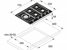 Газовая варочная панель Asko HG1776AB - схема встраивания