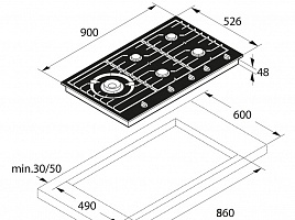 Газовая варочная панель Asko HG1986AB - схема встраивания