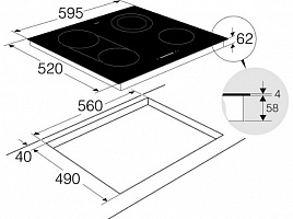 Стеклокерамическая варочная панель Asko HCL614G - схема встраивания