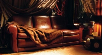 Mickey sofa. 218x102 h.83 Tuscany Siena - available also in the size 160x102 h.83; pouf 56x56 h.40