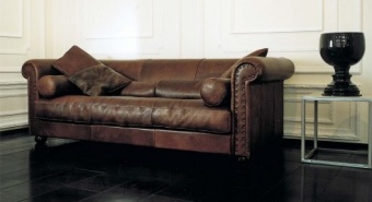 Alfred sofa. 240x110 h.82 Antique Roma with roll Alfred 80 diam.21 - available also in the size 200x110 h.82, 280x110 h.82, 440x110 h.82 and 280x140 h.78; pouf 135x62 h.49