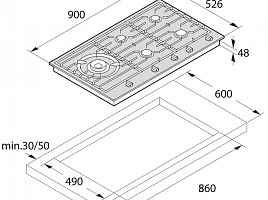 Газовая варочная панель Asko HG1986SB - схема встраивания