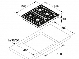 Газовая варочная панель Asko HG1666AB - схема встраивания